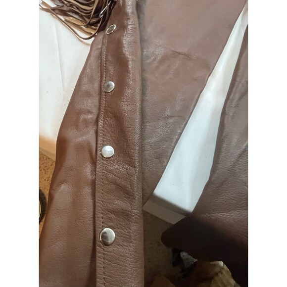 Vintage Sunrider Brown Fringe Beaded Chaps Size XXL Motorcycle Western Leather - Picture 4 of 14